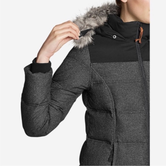 Eddie Bauer Gray Long Down Winter Hooded Coat 
Women's Gray Puffer - Picture 2 of 16